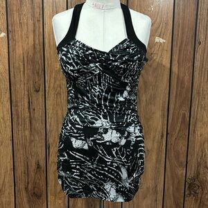 Black and White Halter Mini Dress